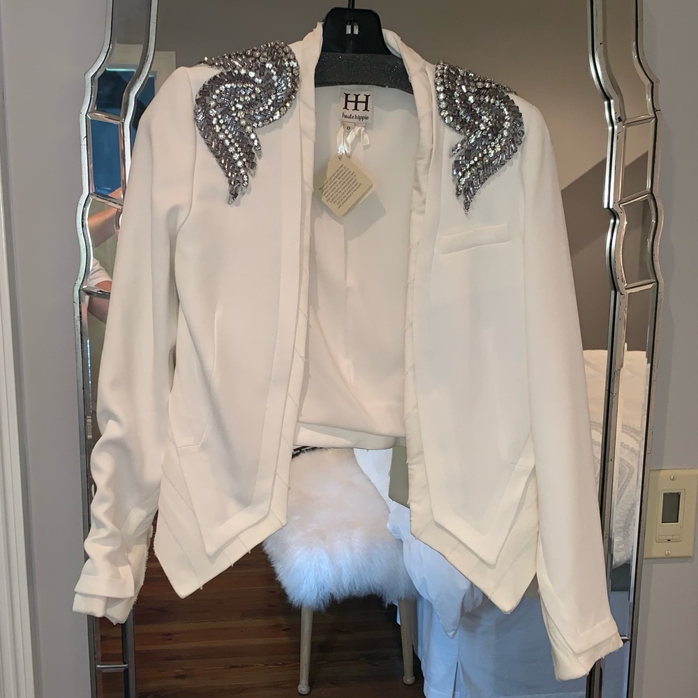 Haute Hippie Embellished Shoulder Blazer